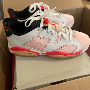 Jordan Kids' White and Pink Sneakers with Red Accents